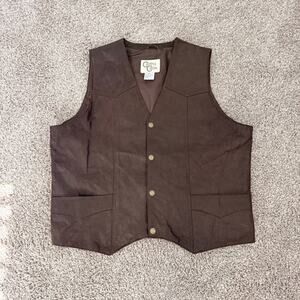 Cripple Creek Brown Leather Vest Pockets Lined Classic Western Cowboy Men's 2XL